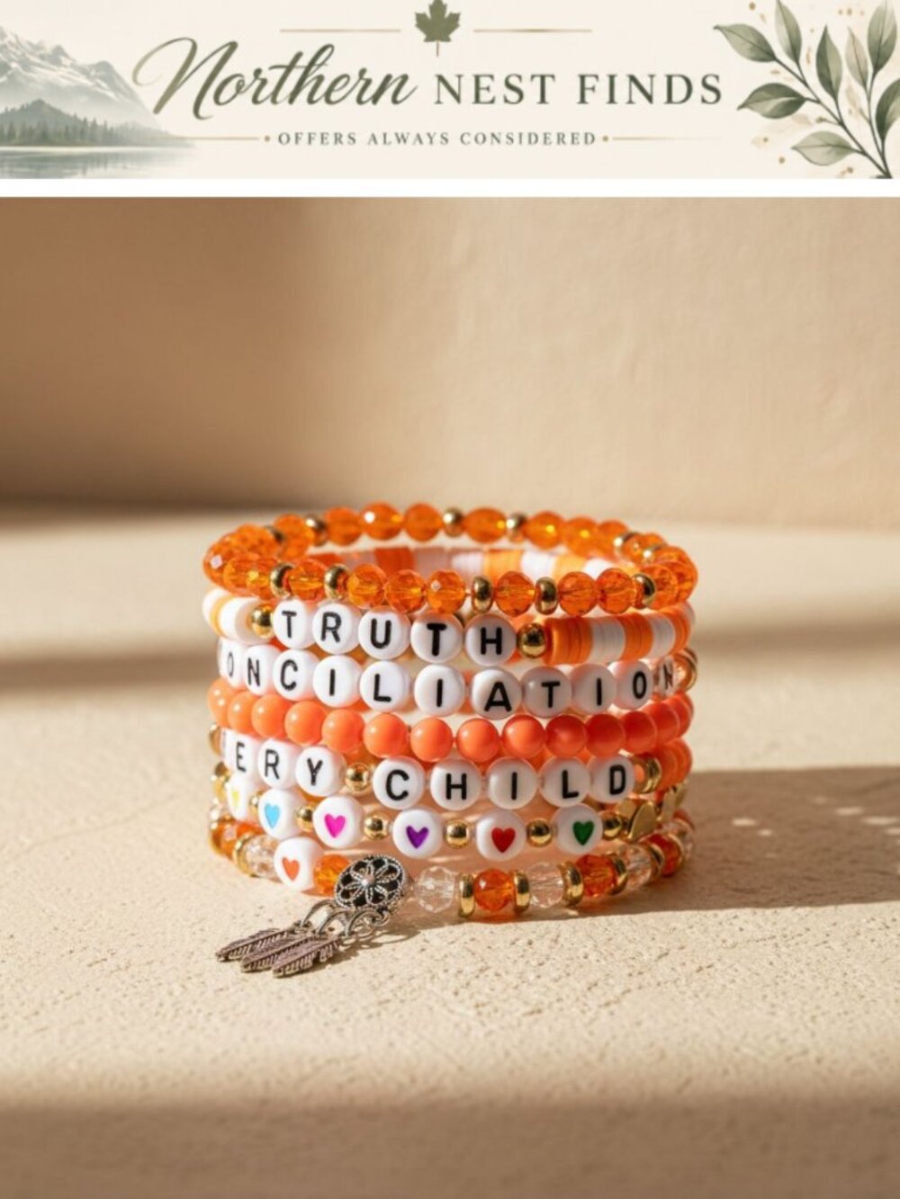 Handmade Beaded Stretch Bracelets Indigenous Feather Charm Set